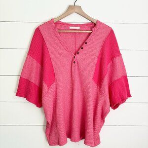 Free People hot pink oversized textured top with buttons in front